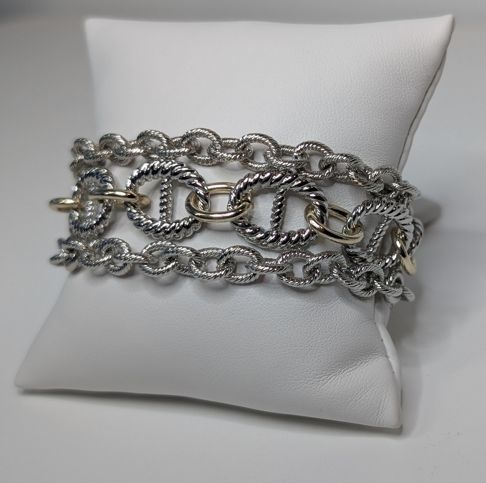 Chunky Two Tone Bracelet - Layered Statement Chain Jewelry